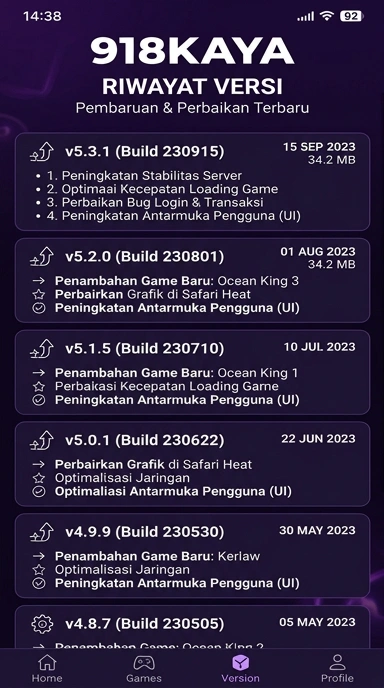 Riwayat Versi 918kaya untuk Pengguna Android