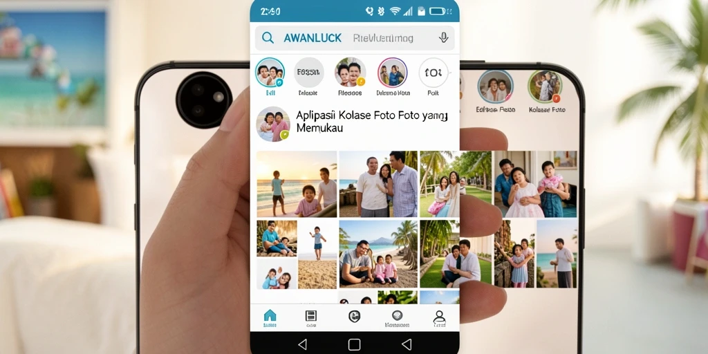 Tampilan antarmuka AWANLUCK dengan fitur Kolase Foto yang intuitif.