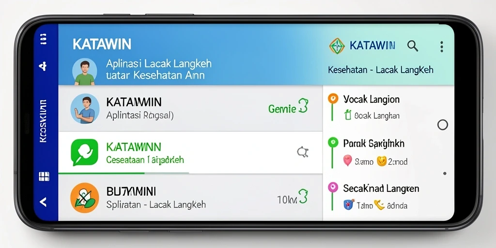 Antarmuka pengguna KATAWIN menampilkan grafik langkah harian yang menarik.